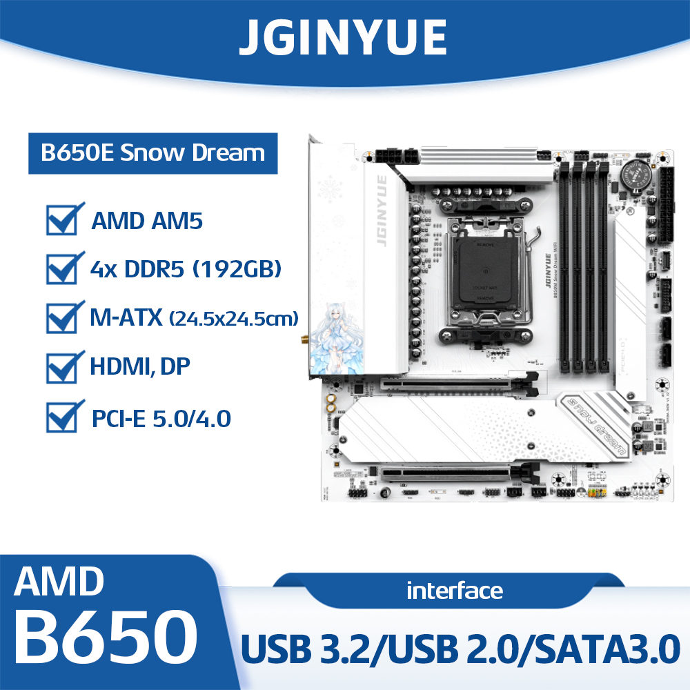 Am5 Micro Atx Pcie 5.0 Motherboard - JGINYUE B650E スノードリーム マザーボード ソケット AM5