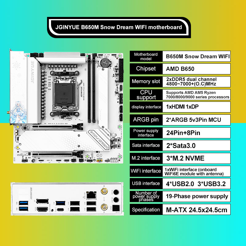 JGINYUE B650M Snow Dream WIFI  - Am5 Micro Atx Pcie 5.0 Motherboard のレビューと価格