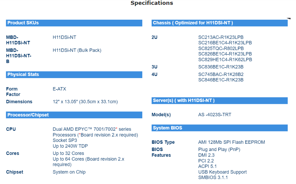 Supermic H11DSi-NT マザーボードソケット  - Dual Socket Sp3 Epyc Motherboard のレビューと価格